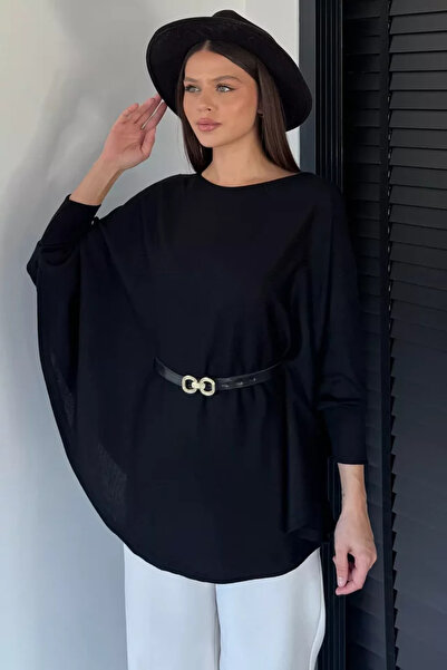 TOZLU Women's Belted Knitwear Poncho