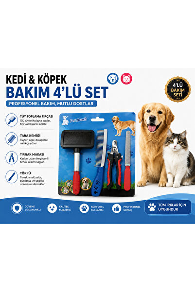 Baron Pet Kedi Köpek Bakım Seti 4 lü Tüy Toplama Fırçası Tarak Tırnak Makası ...