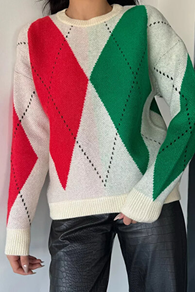 TOZLU Patterned Women's Crew Neck Knit Sweater