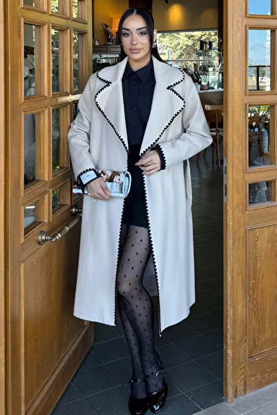 TOZLU Lined Waist Belted Women's Cashmere Coat