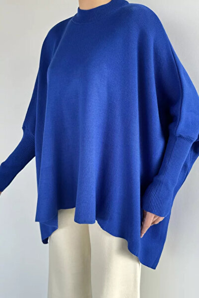 TOZLU Women's Crew Neck Solid Color Knitwear Poncho