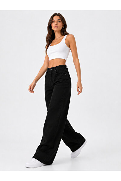 Fro line Pantaloni de damă tip palazzo, culoare neagră