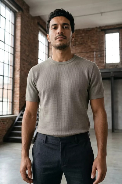TOZLU Tricou pentru bărbați, cu decolteu tip crew, cu model, din tricotaj