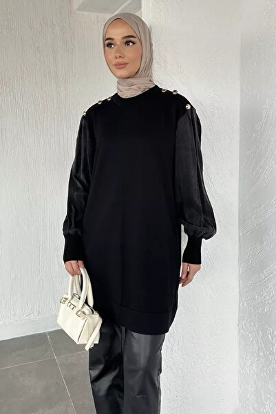 TOZLU Gülseli Crew Neck Button Detailed Hijab Knitwear Tunic