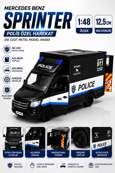 NeoThings Die Cast Mercedes Benz Sprinter Polis Özel Harekat Model Araba 12,5...