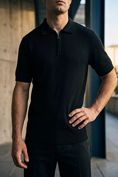 TOZLU Men's Zippered Knitwear T-Shirt