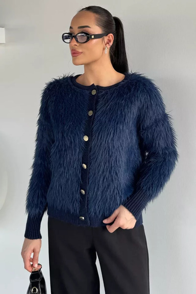 TOZLU Gülseli Women's Front Buttoned Bearded Knitwear Jacket
