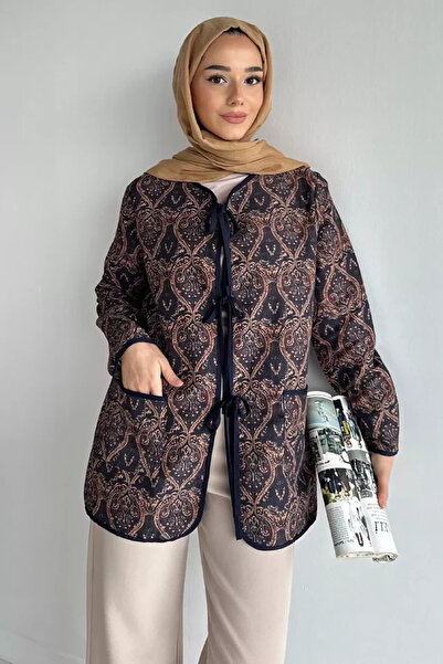 TOZLU Front-Tie Quilted Patterned Hijab Jacket