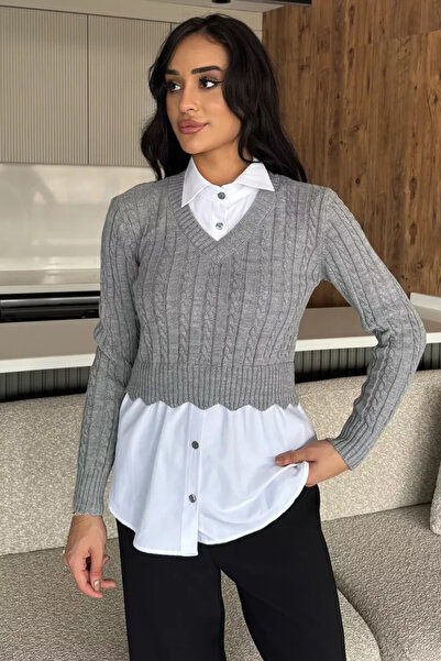 TOZLU Bluză de damă din tricot cu detalii tricotate (potrivită pentru mărimil...