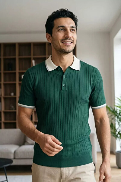 TOZLU Polo Collar Half Buttoned Men's Knitwear T-Shirt