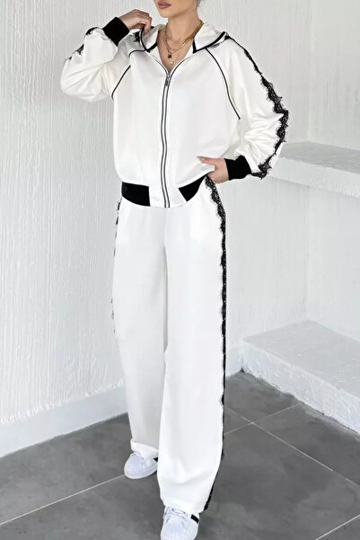 TOZLU Gülseli Women's Scalloped Hooded Sweat Palazzo Pants Two-Piece Set