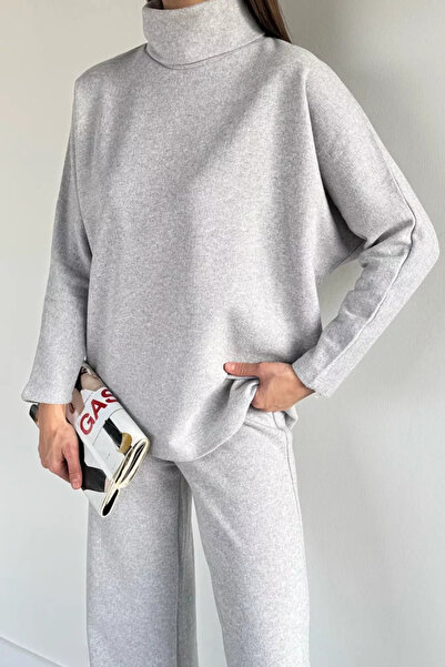 TOZLU Turtleneck Casual Blouse and Pants Double Set