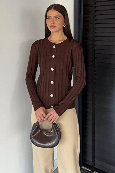 TOZLU Women's Button Detailed Knitwear Cardigan (Fits M-L-Xl)