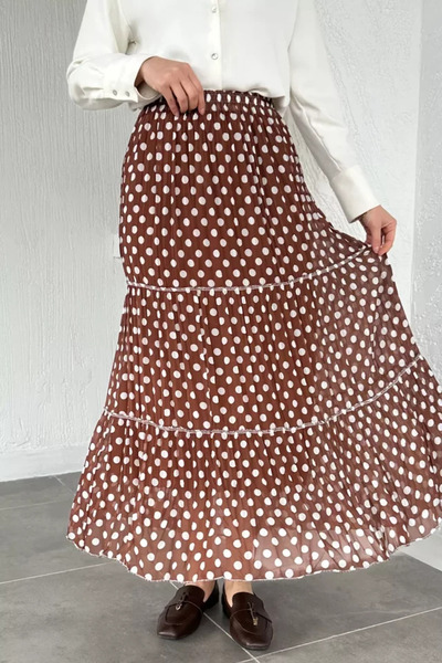 TOZLU Patterned Chiffon Hijab Skirt with Elastic Waist
