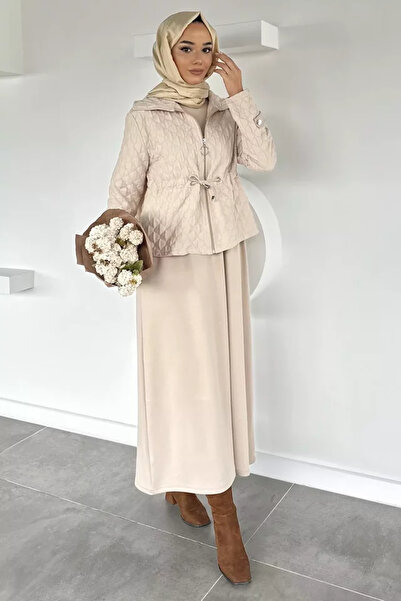 TOZLU Set dublu: Rochie Hijab cu guler rotund și Jachetă Jacquard
