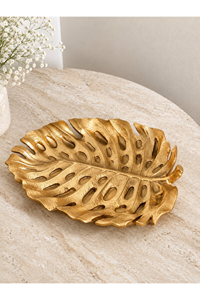 FLAWSOME JEWELRY STORE Dekoratif Gold Altın Yaprak Şekilli Tabak Salon Konsol...