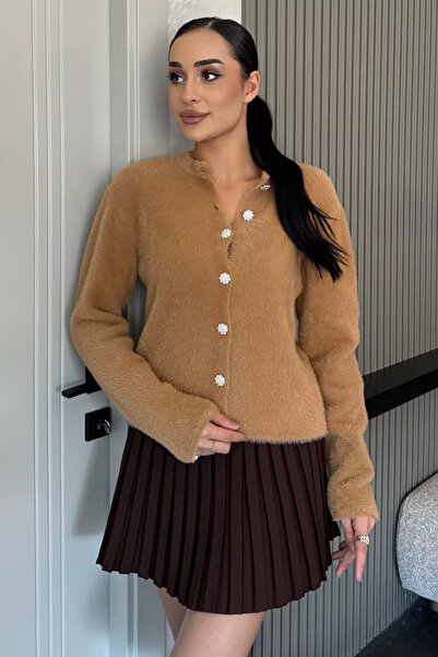 TOZLU Yumoş İplik Women's Bearded Knitwear Jacket