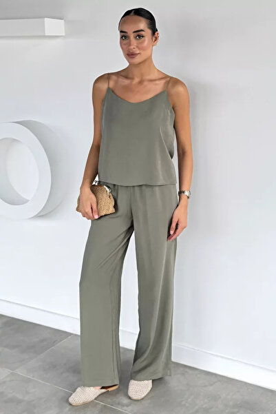 TOZLU Rope Strap Blouse and Pants Double Set