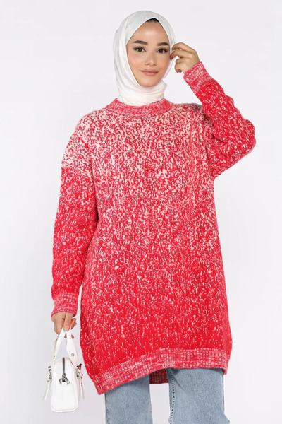 TOZLU Crew Neck Double Colored Hijab Knitwear Tunic (Available in Sizes S-M-L...