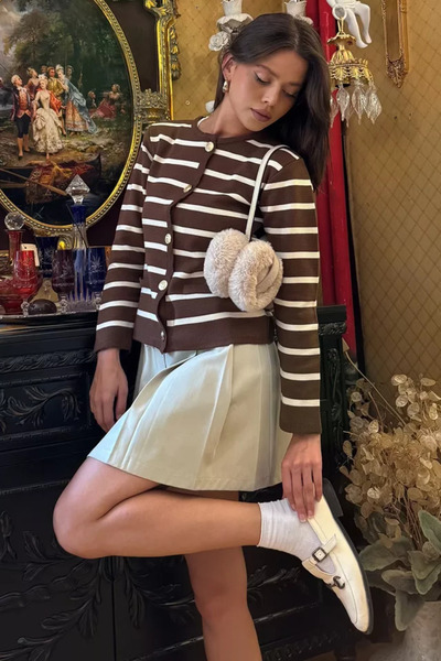 TOZLU Women's Front Buttoned Striped Patterned Knitwear Cardigan (Available i...