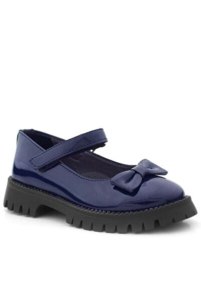 OrtopedikAL Rakerplus 130-Lr Navy Blue Patent Leather Bow Tie Thick Sole Velc...