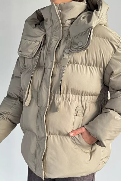 TOZLU Women's Hooded Inflatable Coat with Zipper and Snap Buttons