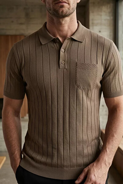 TOZLU Men's Polo Collar Half Button Knitwear T-Shirt