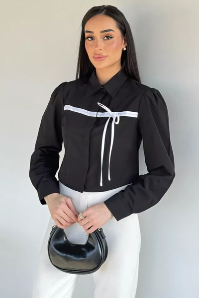 TOZLU Women's Striped Bow Detailed Shirt