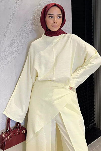 TOZLU Elastic Waist Pants and Blouse with Pieces, Islamic Clothing, Two-Piece...