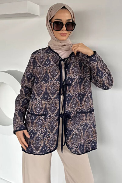 TOZLU Front-Tie Quilted Patterned Hijab Jacket