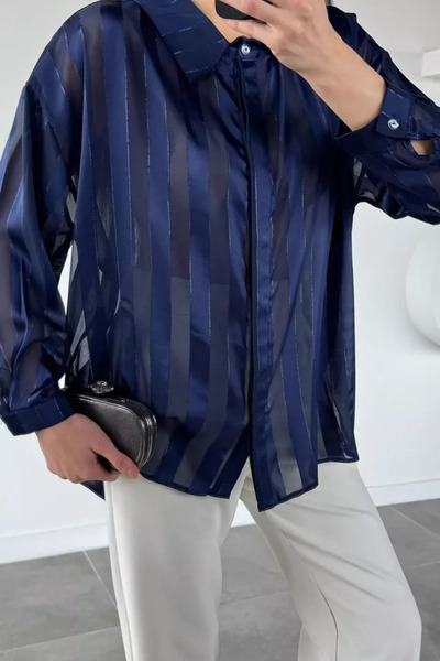 TOZLU Gülseli Women's Thick Striped Chiffon Shirt