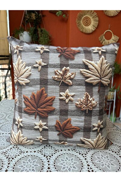 Kırlent Kılıfı Çınar Yaprak Desen li Premium Kalite Su Leke Tutmaz 43X43
