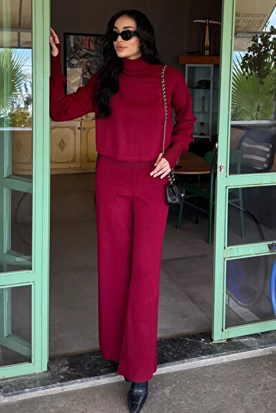 TOZLU Crop Sweater Trousers Knitwear Two-Piece Set