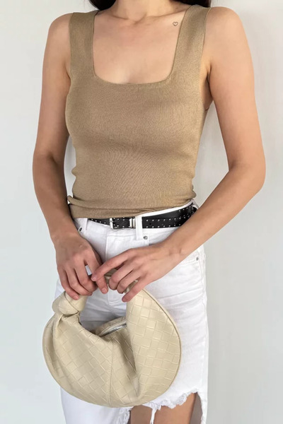 TOZLU Square Collar Strappy Lycra Women's Knitwear Blouse (Available in S, M, L)