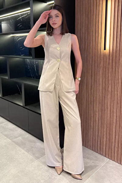 TOZLU Double Buttoned Vest and Trousers Two-Piece Set