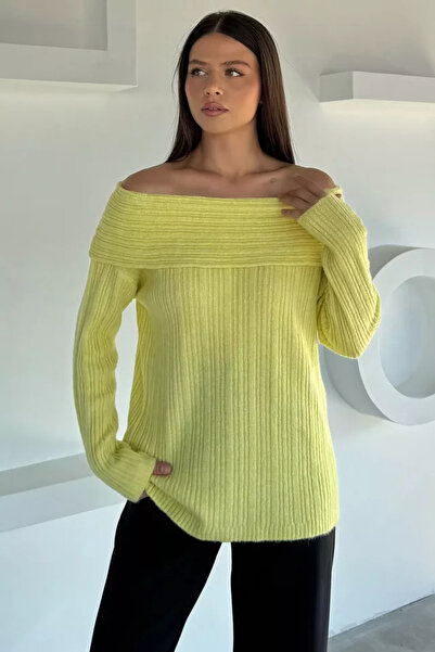 TOZLU Bluză tricotată cu model cu dungi, cu guler Madonna, pentru femei