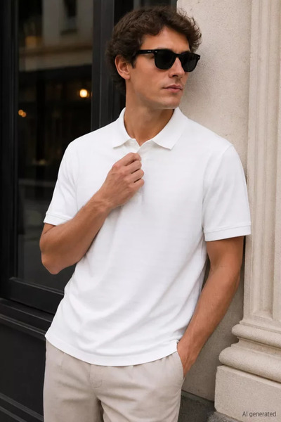 TOZLU Men's Polo Collar Stripe Patterned T-Shirt