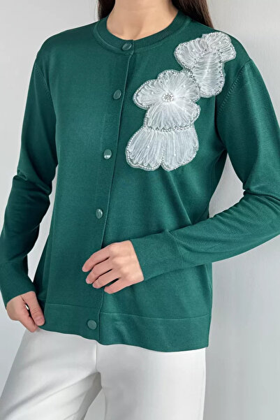 TOZLU Cardigan din tricotaj brodat din tul pentru femei (potrivit pentru mări...
