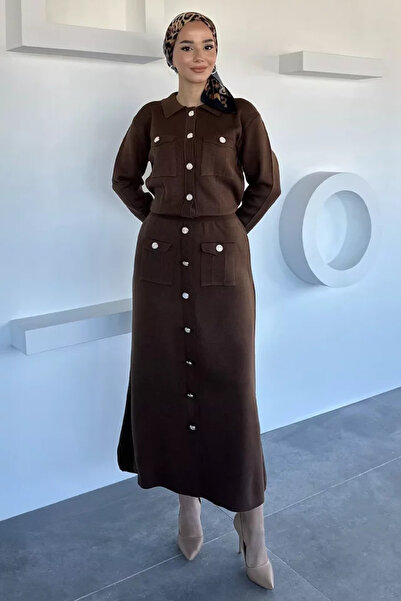 TOZLU Button Detailed Cardigan Skirt Hijab Knitwear Two-Piece Set (Available ...