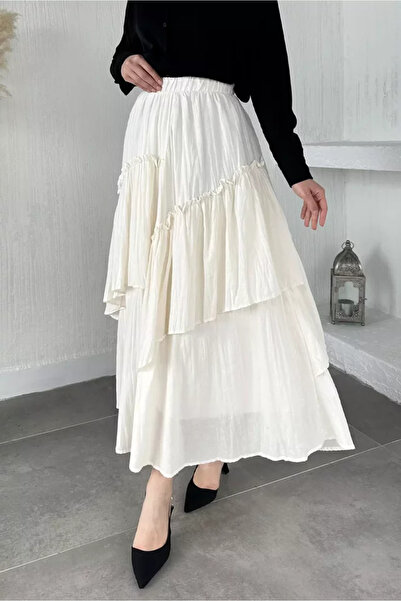 TOZLU Voile Hijab Skirt with Elastic Waist and Inner Lining