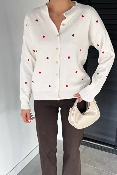 TOZLU Women's Heart Embroidered Knitwear Cardigan (Available in S-M-L)