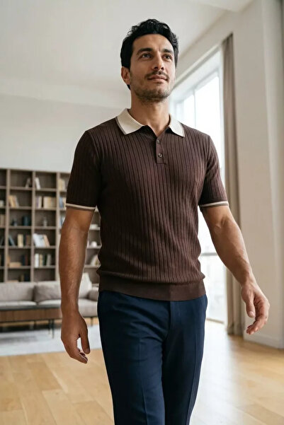 TOZLU Polo Collar Half Buttoned Men's Knitwear T-Shirt