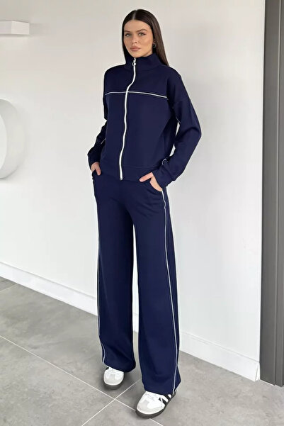 TOZLU Women's Ruffled Front Zippered Elastic Waist Sweatpants Set