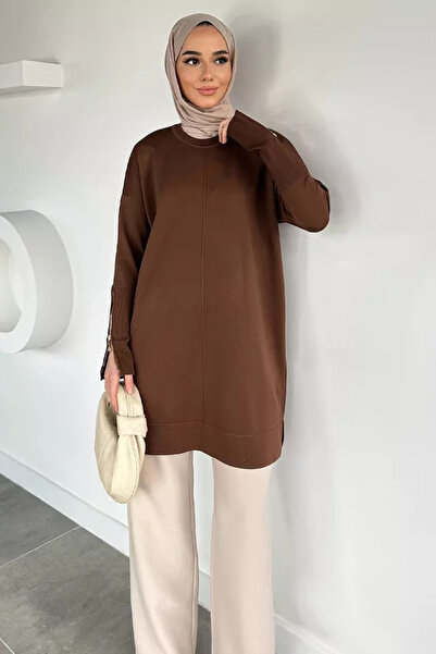 TOZLU Gülseli Sleeve Zipper Detailed Hijab Knitwear Tunic