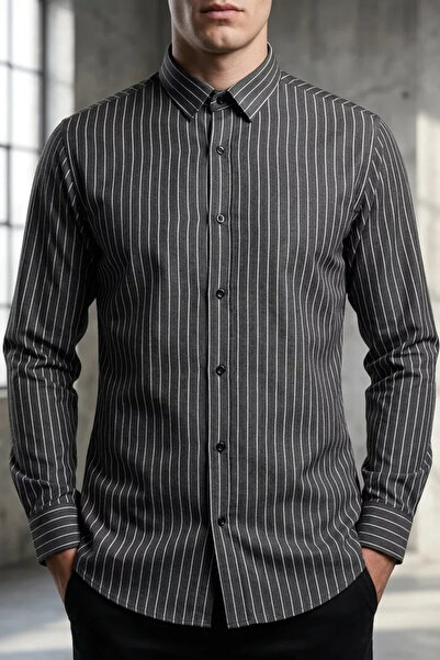 TOZLU Men's Striped Long Sleeve Shirt