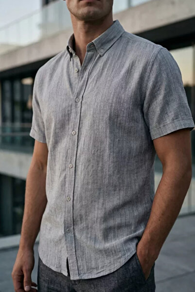 TOZLU Men's Short Sleeve Linen Shirt