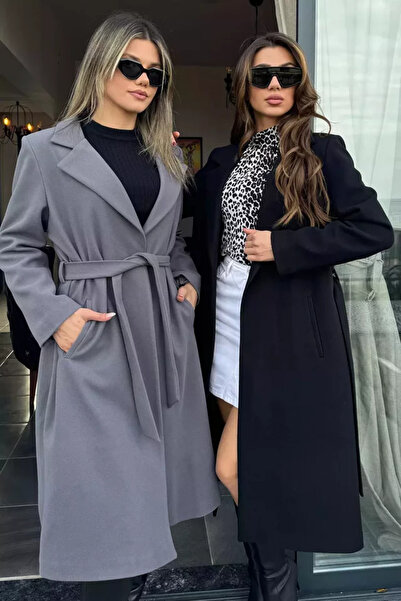 TOZLU Women's Lined Belted Cashmere Coat