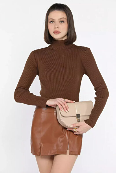 TOZLU Women's Full Turtleneck Lycra Knitwear Blouse (Available in S-M-L Sizes)
