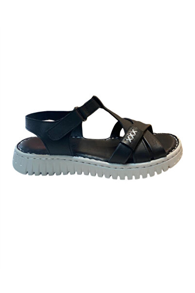 Ahude Shoes 4017 Women's Black Genuine Leather Sandals