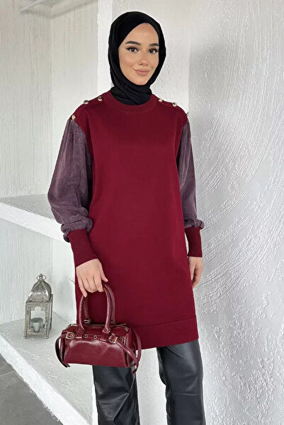 TOZLU Gülseli Crew Neck Button Detailed Hijab Knitwear Tunic